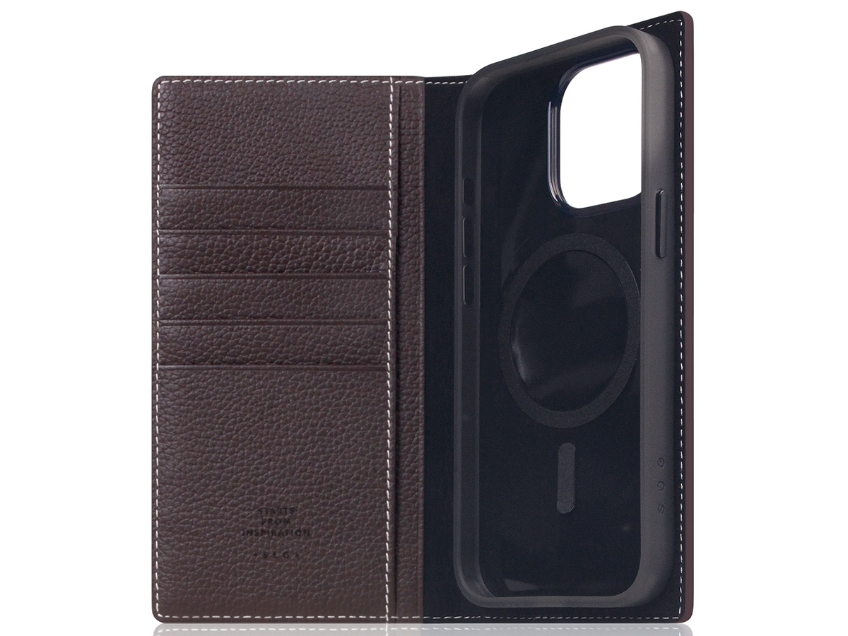 SLG Design D8 2in1 Leather Folio Brown Cream - iPhone 15 Pro Max hoesje