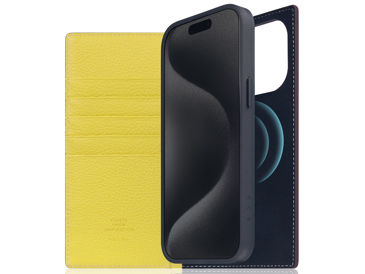 SLG Design D8 2in1 Leather Folio Lemon - iPhone 15 Pro Max hoesje