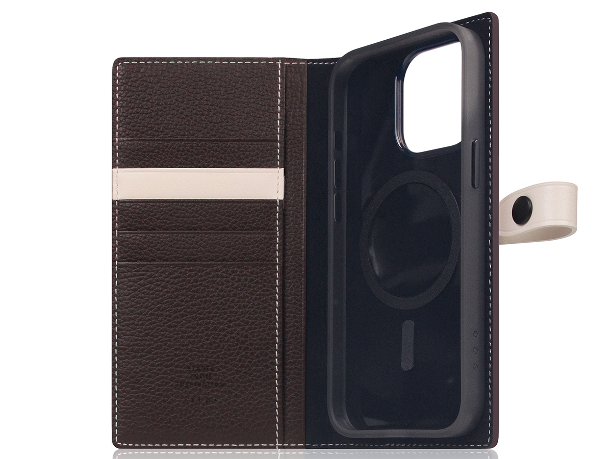 SLG Design D8 Edition 2in1 Leather Folio Brown Cream - iPhone 15 Pro Max hoesje