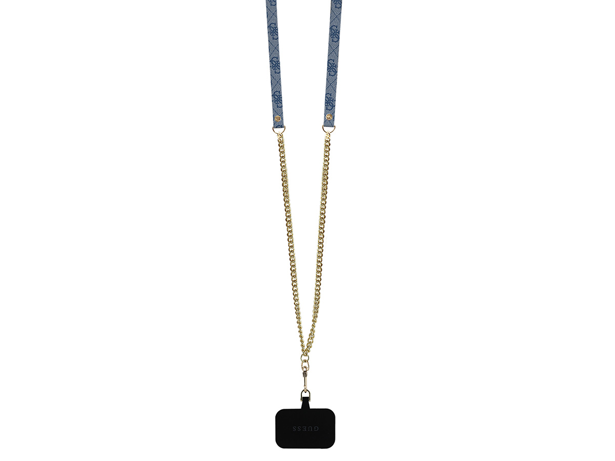 Guess 4G Monogram Necklace Case Blauw - iPhone 16 hoesje met Koord