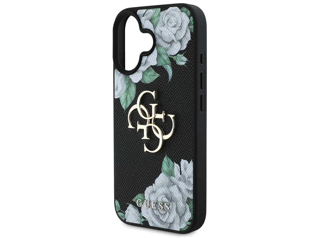 Guess Big 4G Floral Roses Case Zwart - iPhone 16 hoesje