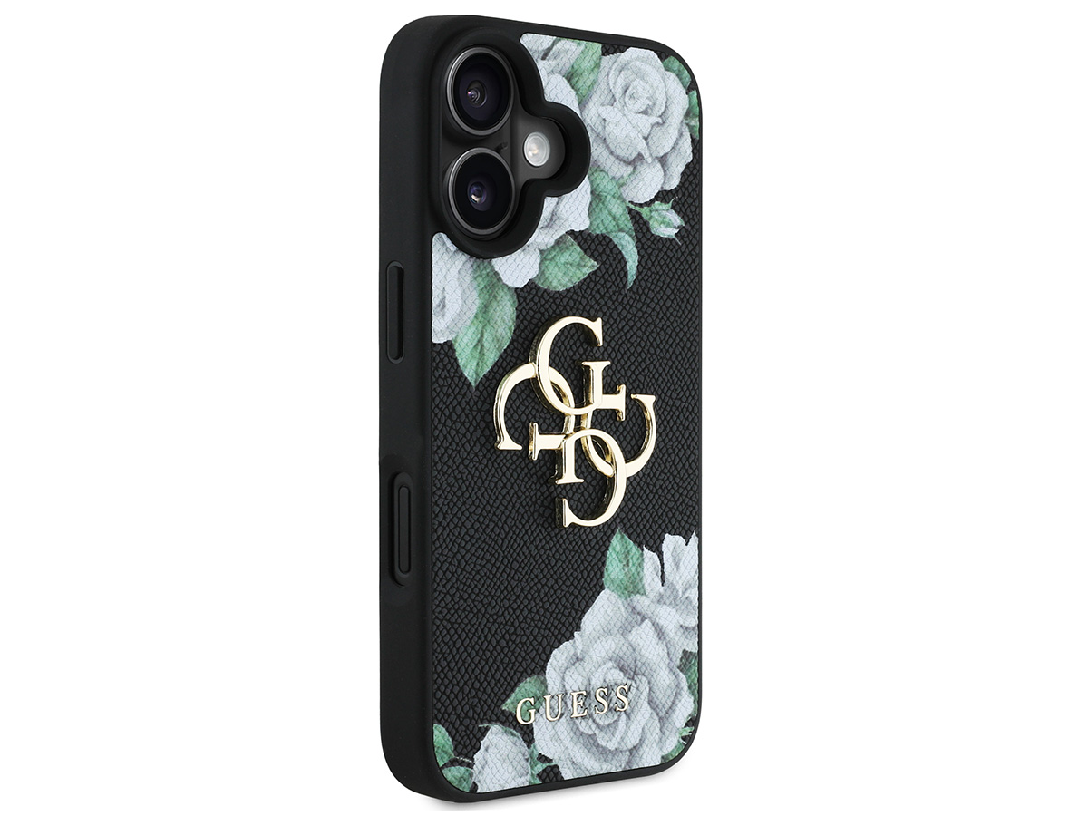 Guess Big 4G Floral Roses Case Zwart - iPhone 16 hoesje