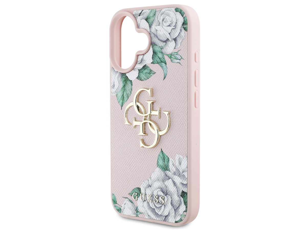 Guess Big 4G Floral Roses Case Roze - iPhone 16 hoesje