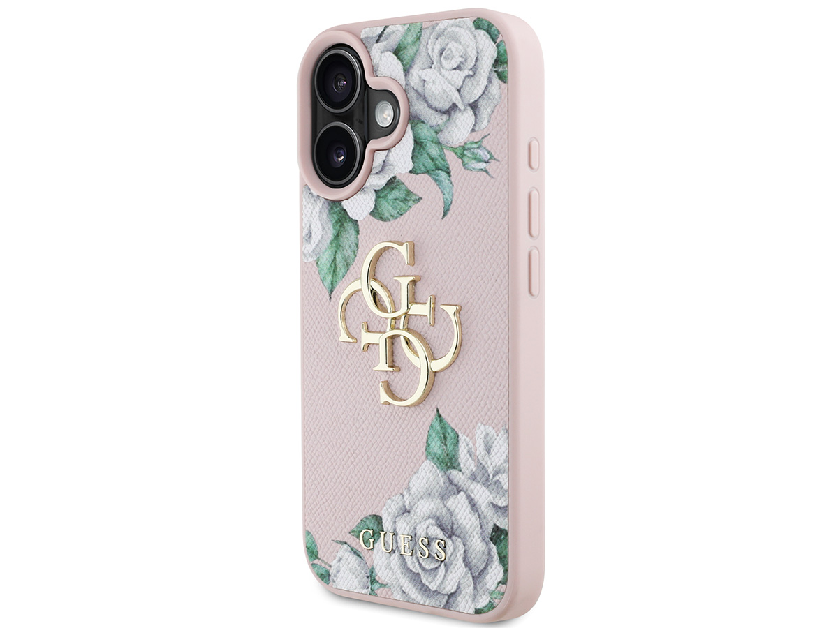 Guess Big 4G Floral Roses Case Roze - iPhone 16 hoesje