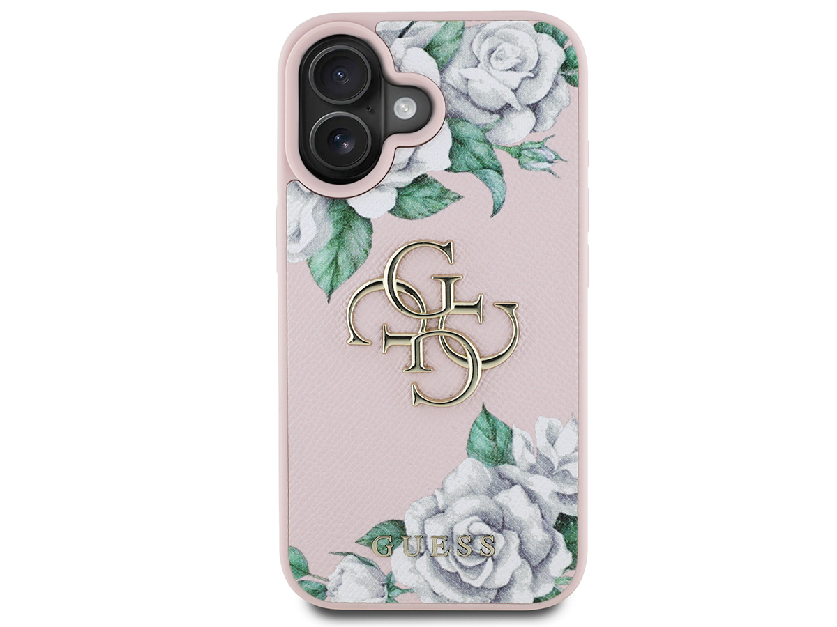 Guess Big 4G Floral Roses Case Roze - iPhone 16 hoesje