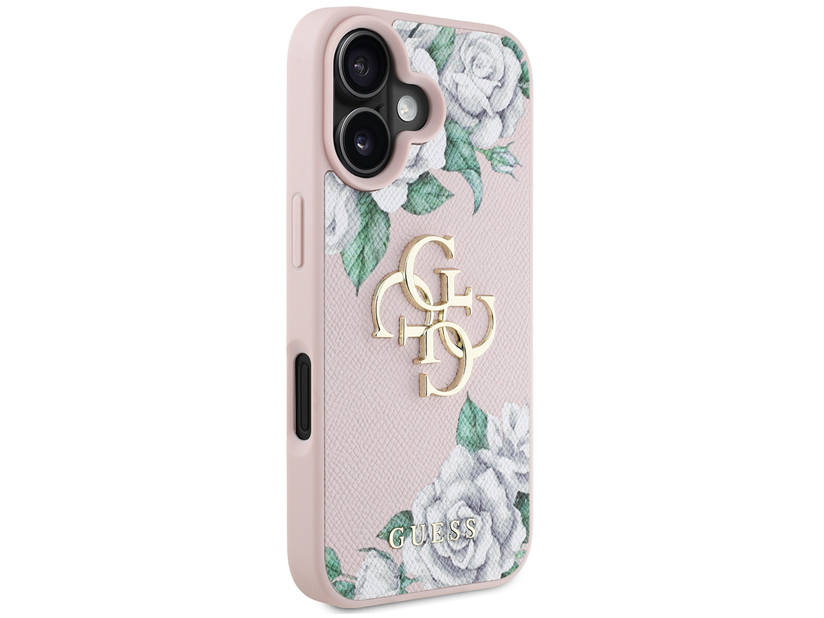 Guess Big 4G Floral Roses Case Roze - iPhone 16 hoesje