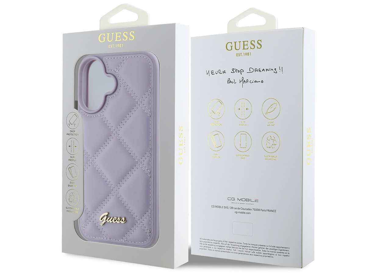 Guess Diamond Quilted Puffer Case Lila Paars - iPhone 16 hoesje
