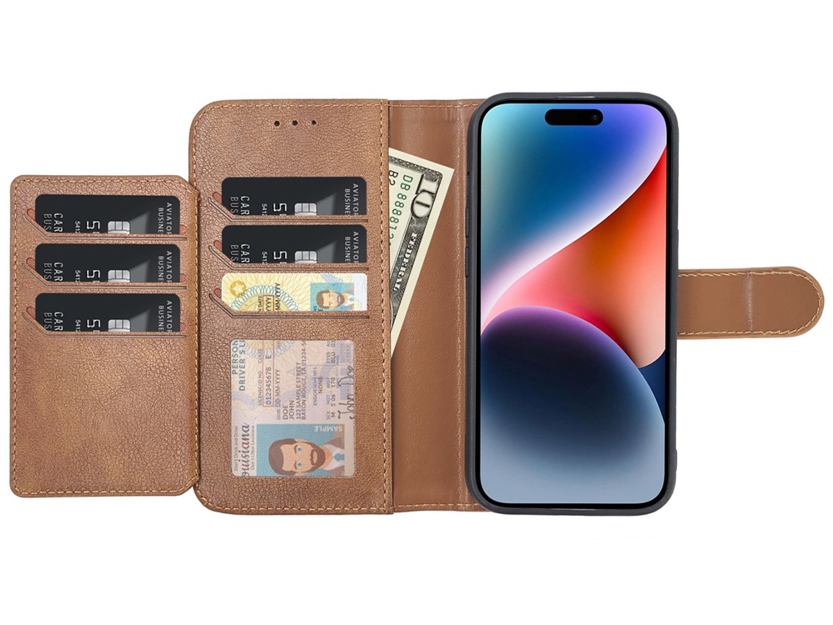 CaseMania 2in1 Magnetic XL Bookcase  Bruin - iPhone 16 Plus Hoesje