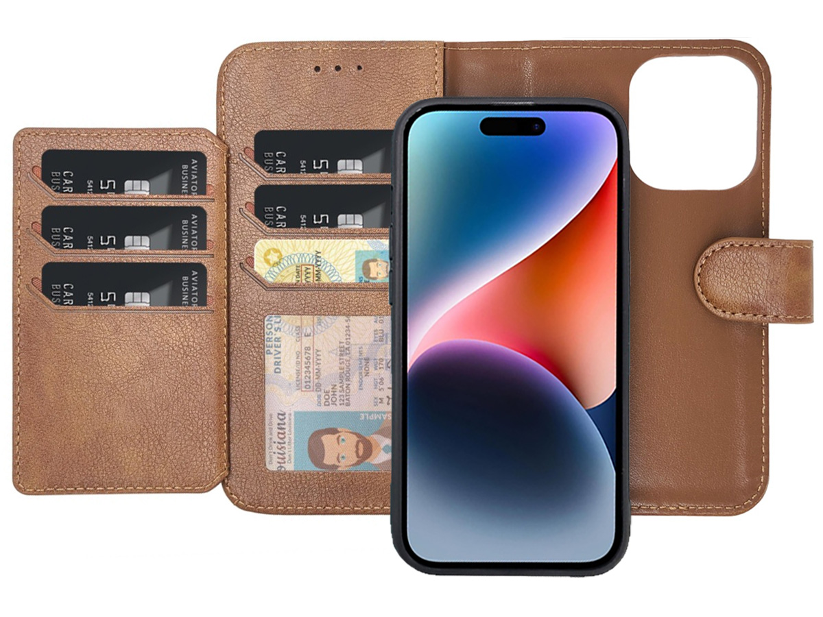 CaseMania 2in1 Magnetic XL Bookcase  Bruin - iPhone 16 Plus Hoesje
