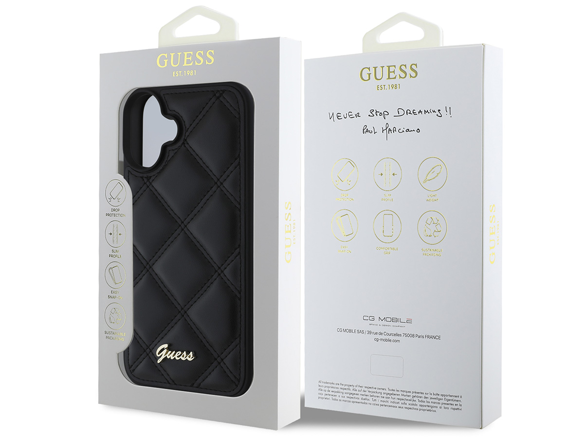 Guess Diamond Quilted Puffer Case Zwart - iPhone 16 Plus hoesje