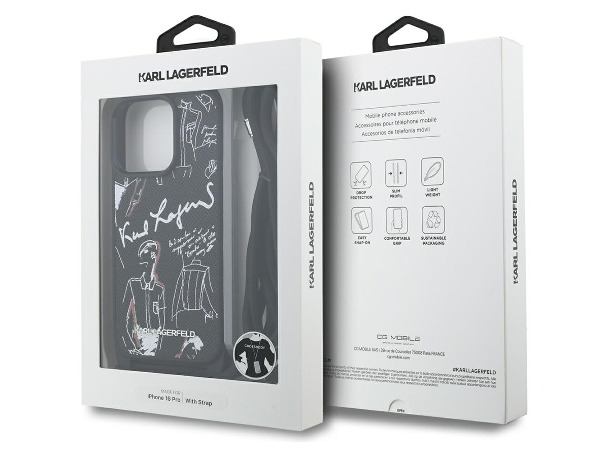Karl Lagerfeld Crossbody Sketches Case - iPhone 16 Pro Hoesje met Koord