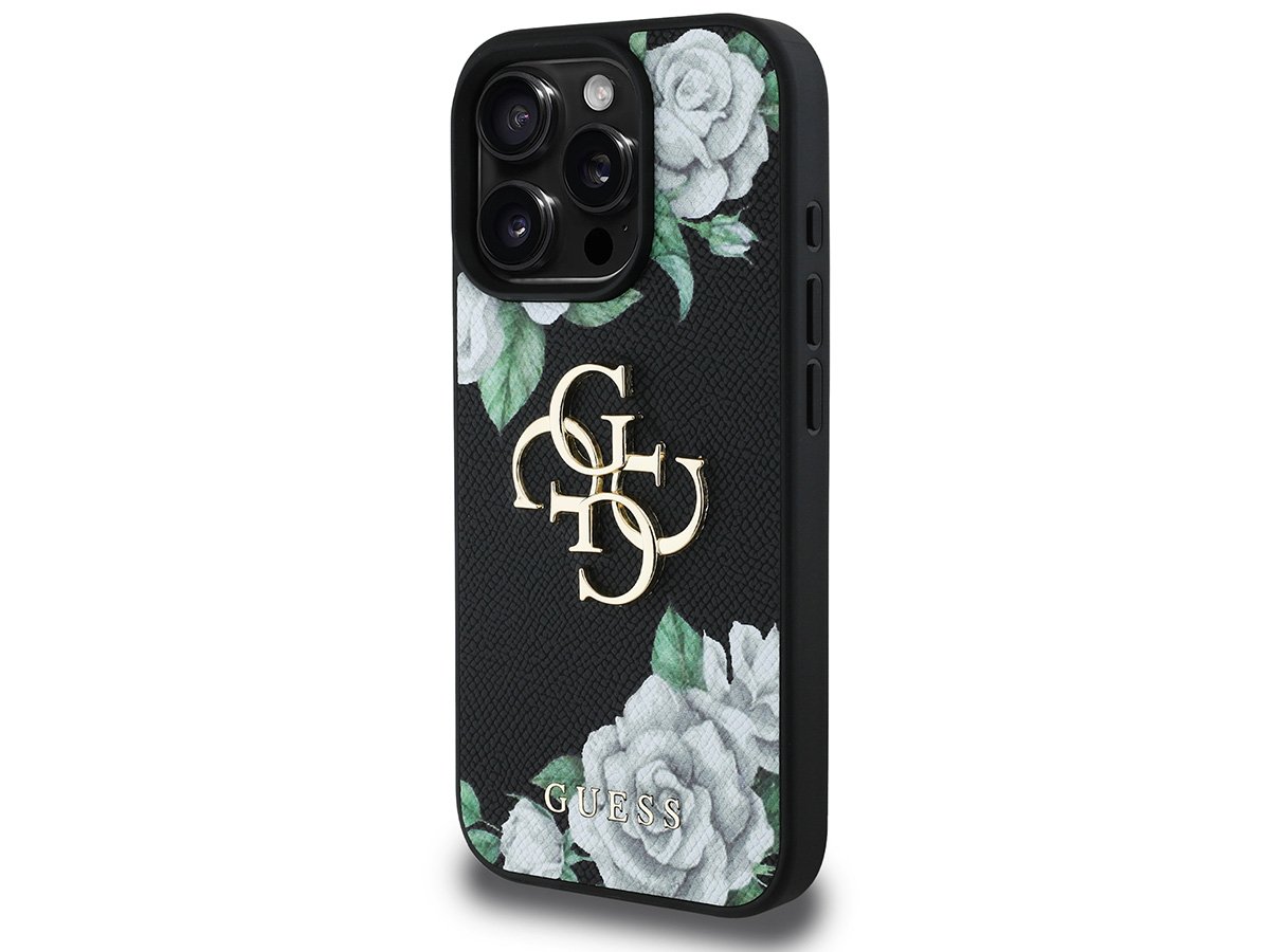 Guess Big 4G Floral Roses Case Zwart - iPhone 16 Pro Max hoesje
