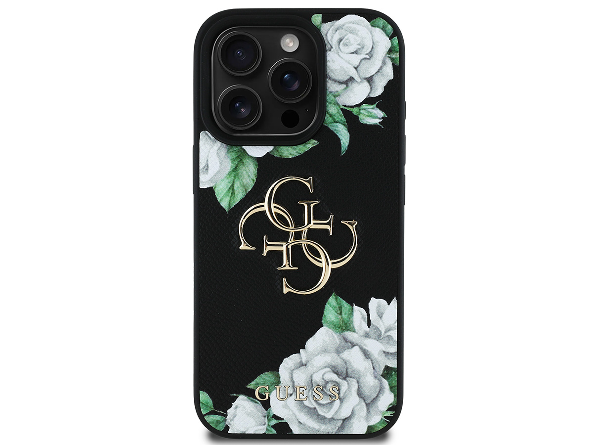 Guess Big 4G Floral Roses Case Zwart - iPhone 16 Pro Max hoesje
