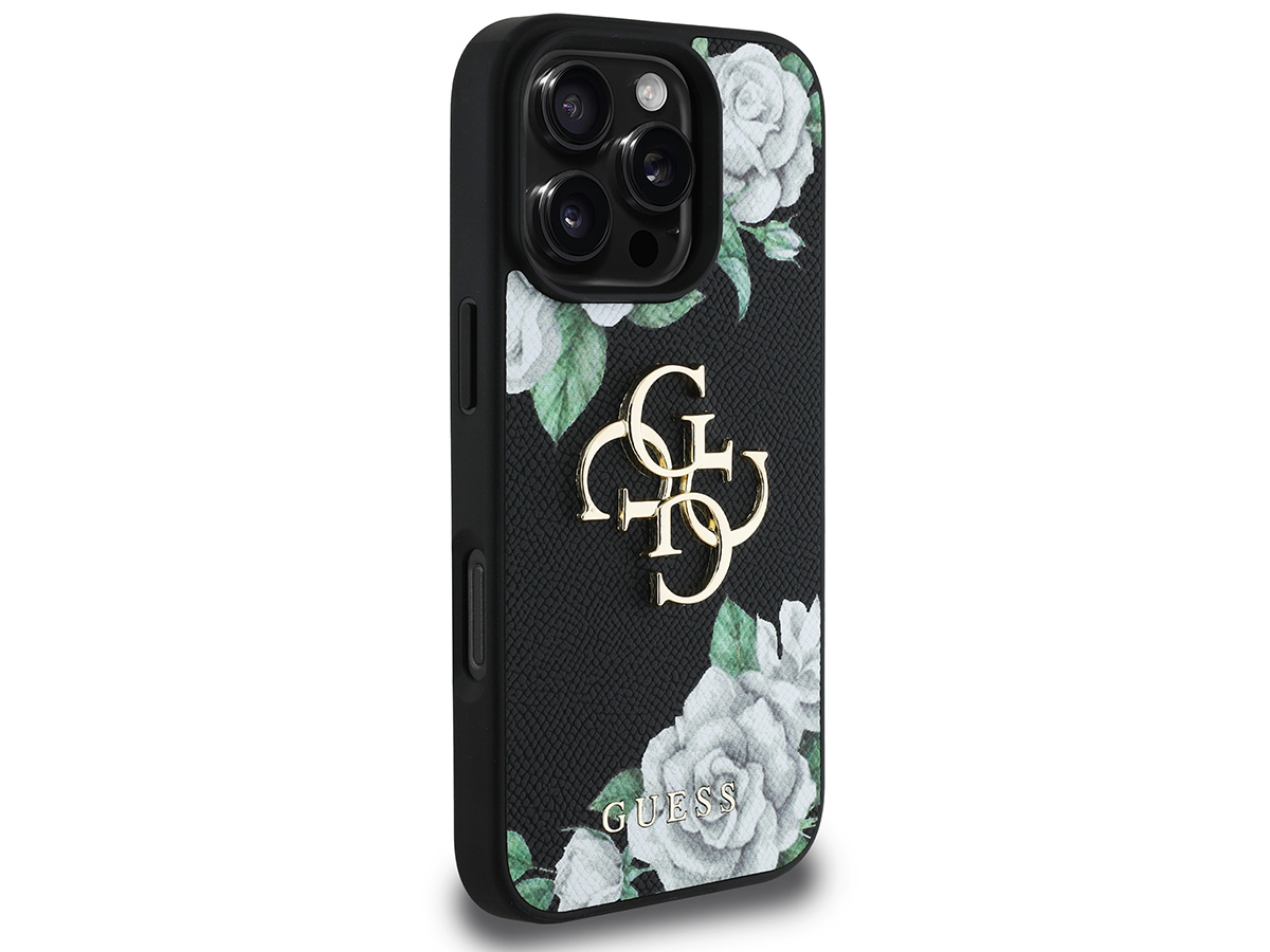 Guess Big 4G Floral Roses Case Zwart - iPhone 16 Pro Max hoesje