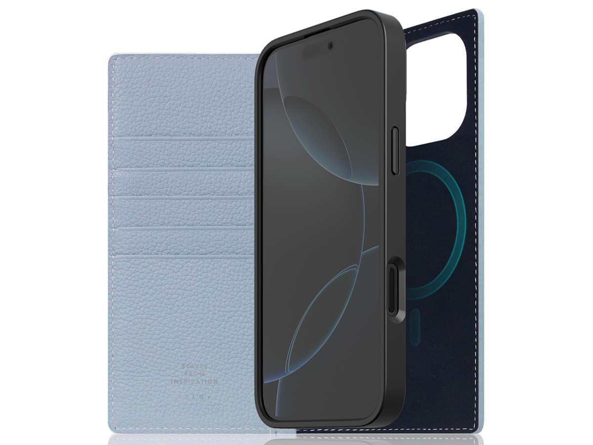 SLG Design D8 2in1 Leather Folio Powder Blue - iPhone 16 Pro Max hoesje