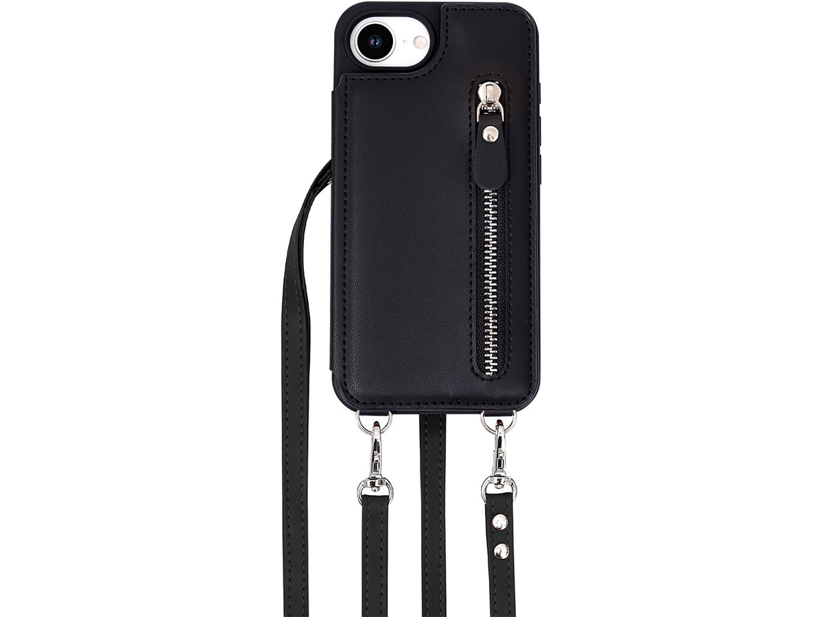 CaseMania Crossbody Wallet Case met Koord - iPhone 16e Hoesje Zwart