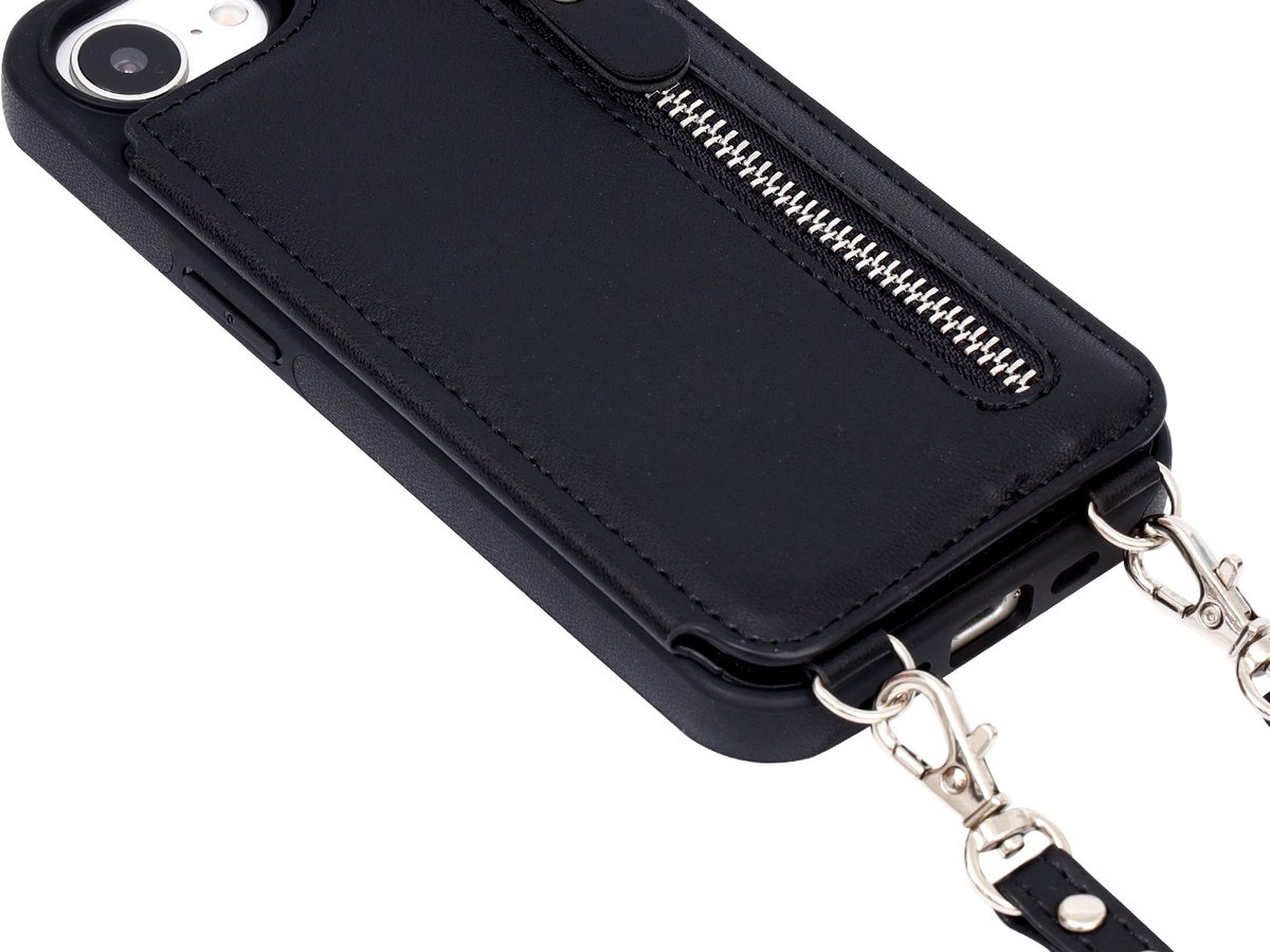 CaseMania Crossbody Wallet Case met Koord - iPhone 16e Hoesje Zwart