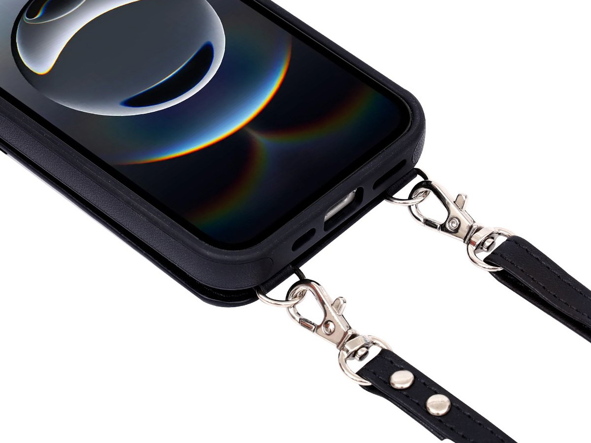 CaseMania Crossbody Wallet Case met Koord - iPhone 16e Hoesje Zwart