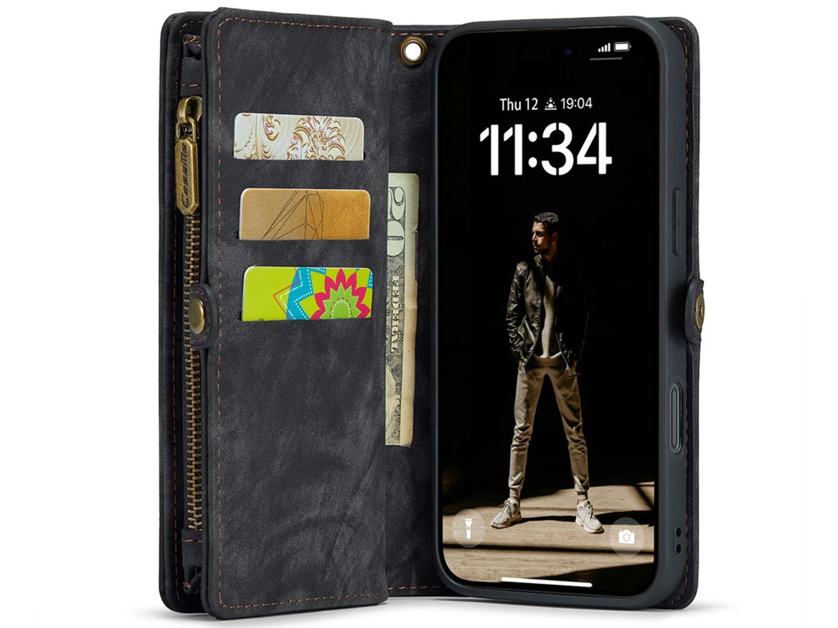 CaseMe 2in1 Wallet Case met Ritsvak Zwart - iPhone 16e Hoesje