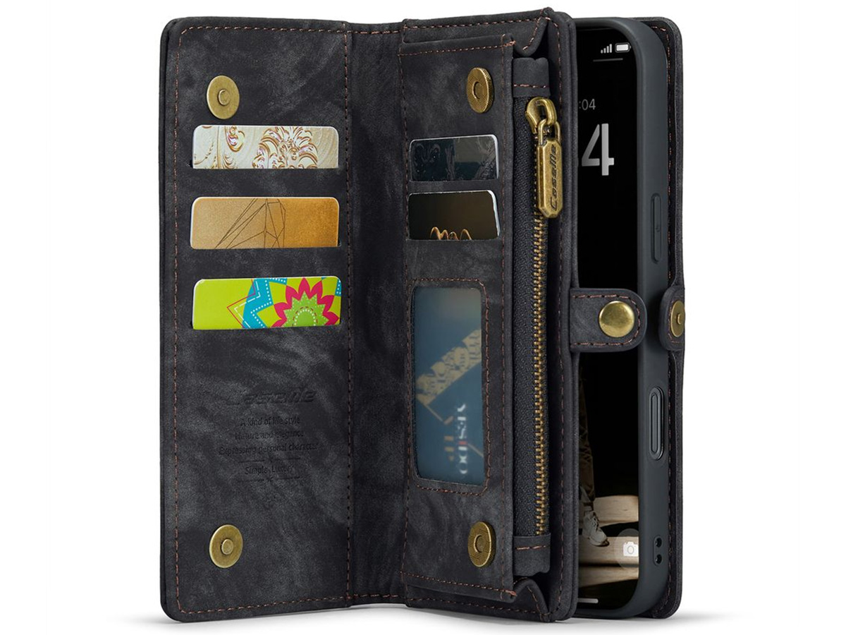 CaseMe 2in1 Wallet Case met Ritsvak Zwart - iPhone 16e Hoesje