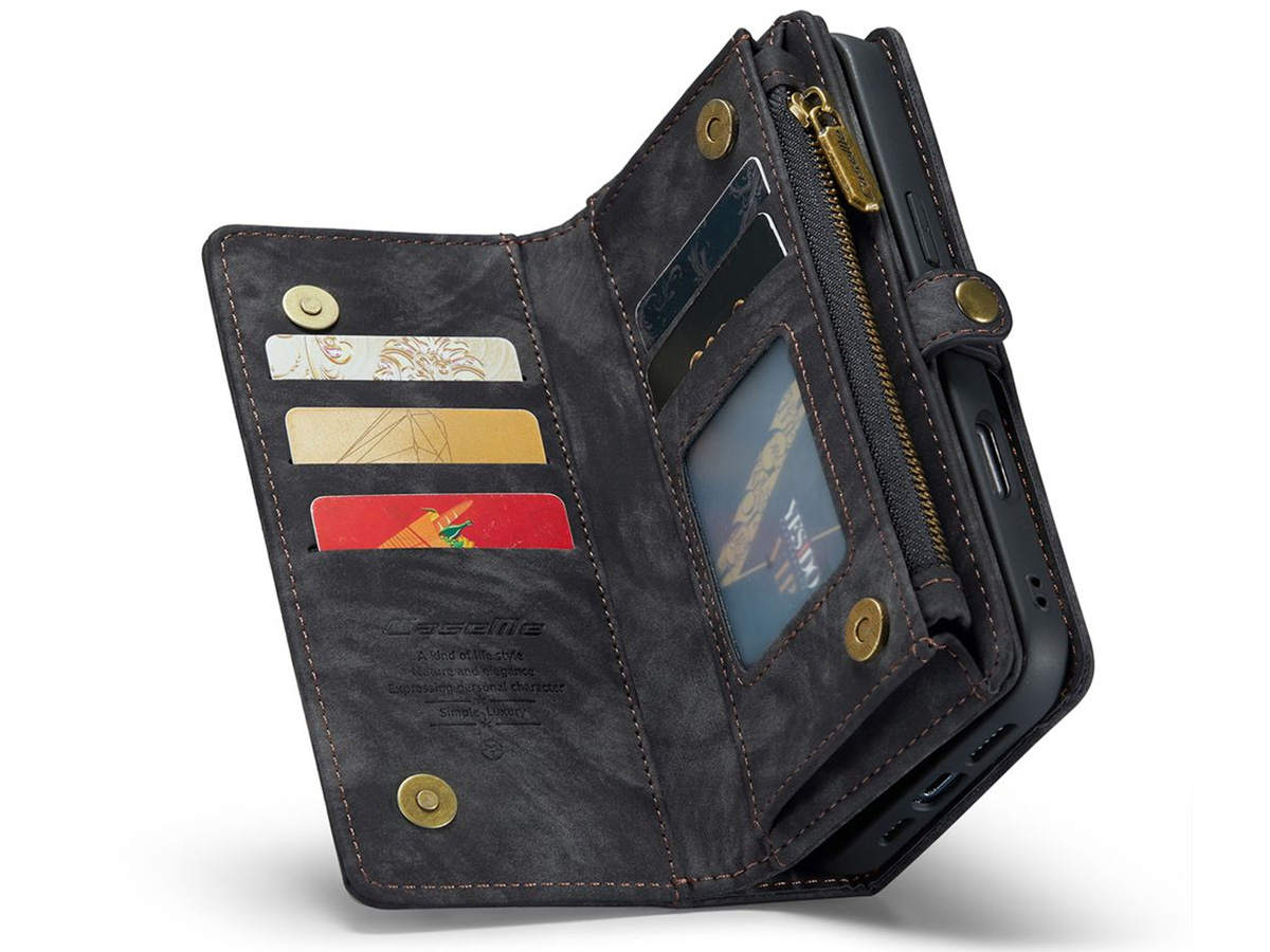 CaseMe 2in1 Wallet Case met Ritsvak Zwart - iPhone 16e Hoesje