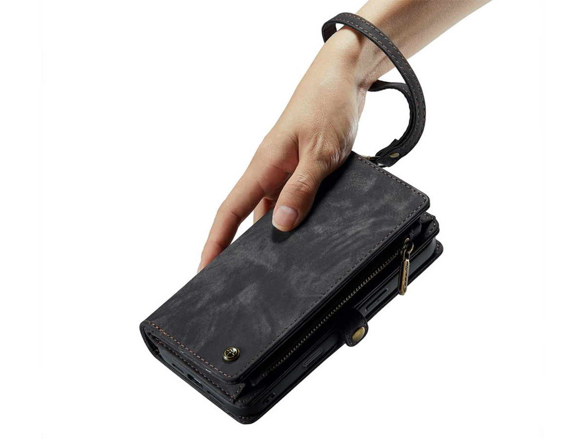 CaseMe 2in1 Wallet Case met Ritsvak Zwart - iPhone 16e Hoesje