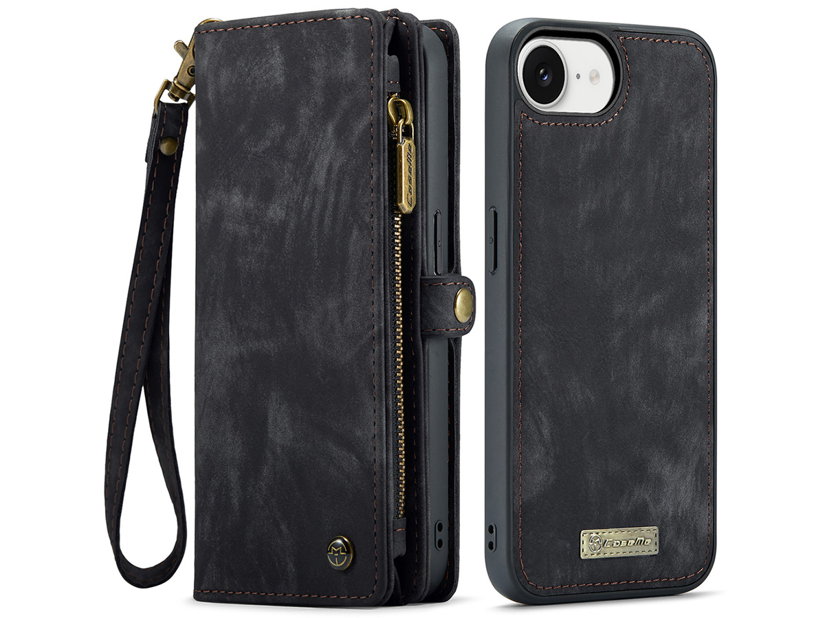 CaseMe 2in1 Wallet Case met Ritsvak Zwart - iPhone 16e Hoesje