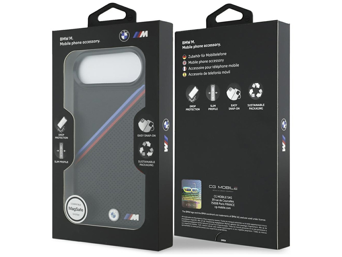BMW M Tricolor iPhone 17 Air hoesje - Perforated Leather Case met MagSafe