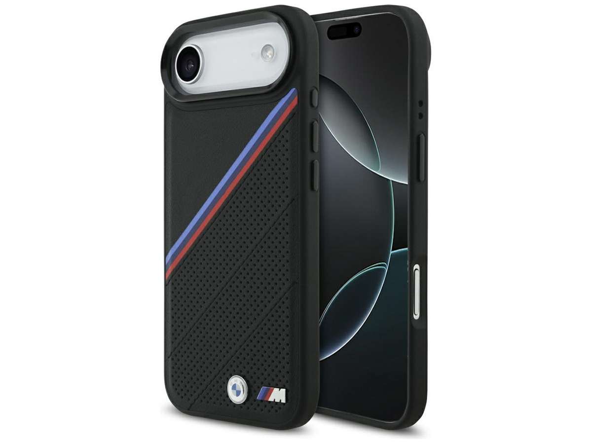 BMW M Tricolor iPhone 17 Air hoesje - Perforated Leather Case met MagSafe