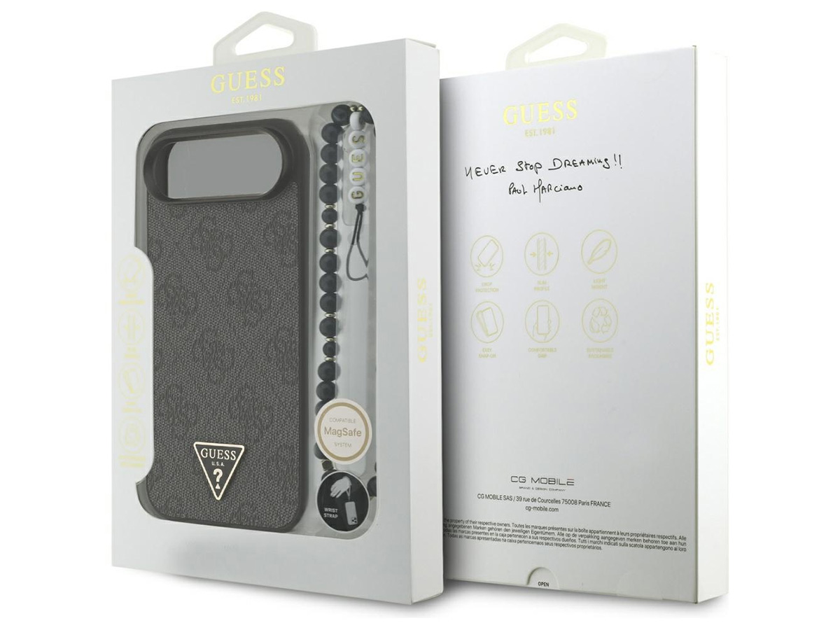 Guess Triangle Wristlet Monogram MagSafe Case Grijs - iPhone 17 Air hoesje