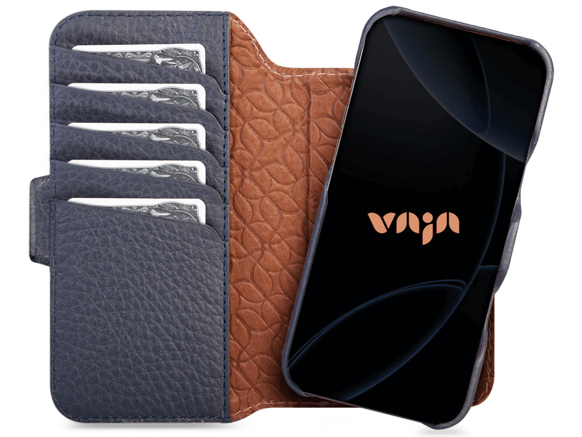 Vaja 2in1 V-Mag Leather Wallet Case MagSafe Donkerblauw - iPhone 17 Air Hoesje Leer