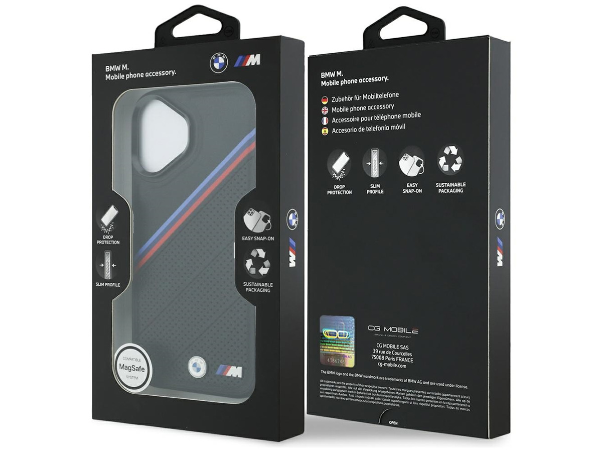 BMW M Tricolor iPhone 17 hoesje - Perforated Leather Case met MagSafe