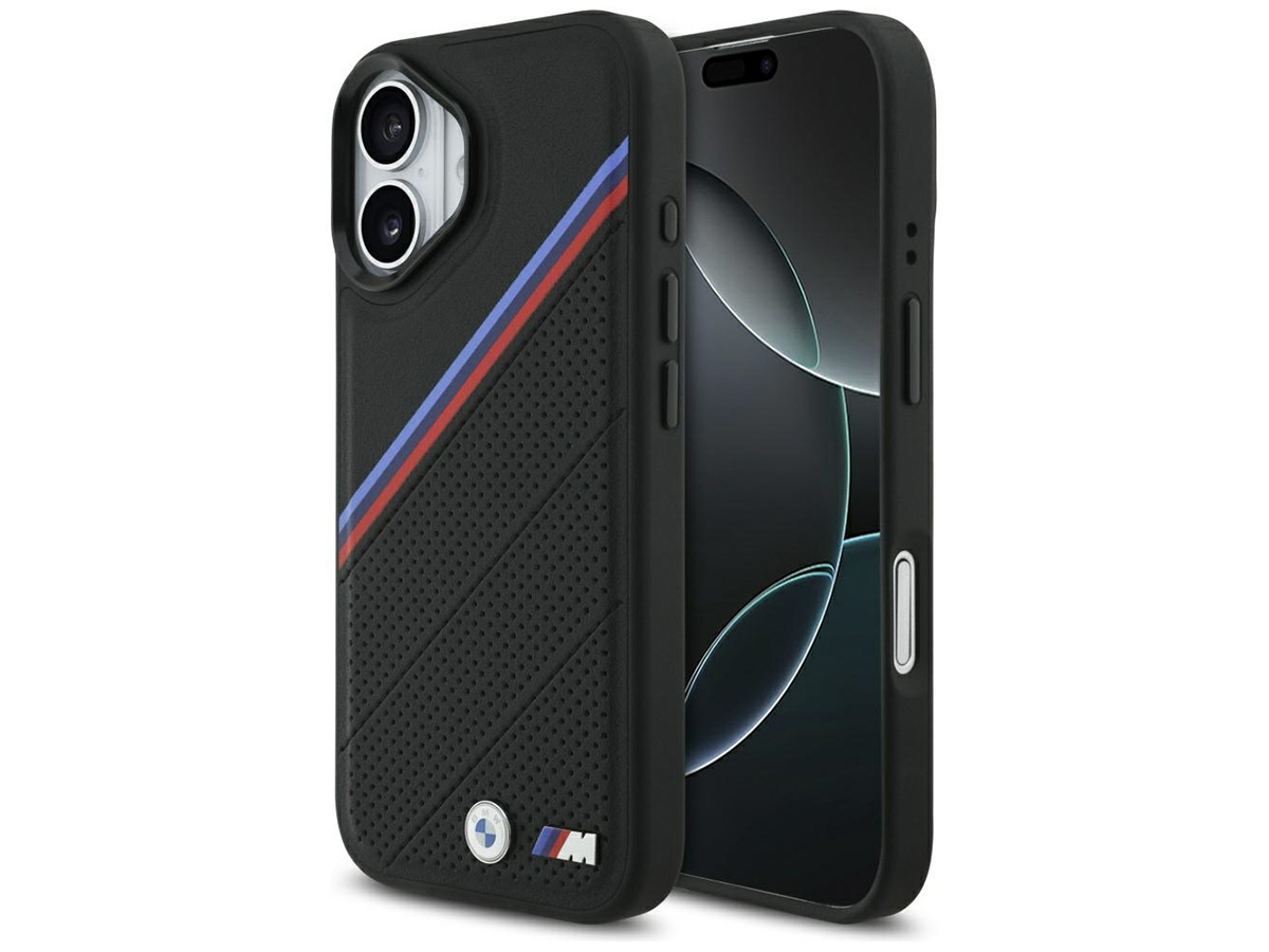 BMW M Tricolor iPhone 17 hoesje - Perforated Leather Case met MagSafe