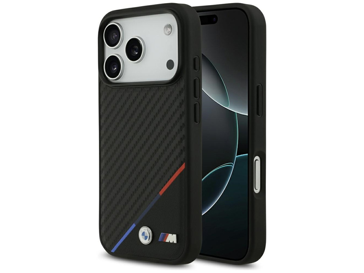 BMW M Tricolor iPhone 17 Pro hoesje - Carbon look Case met MagSafe