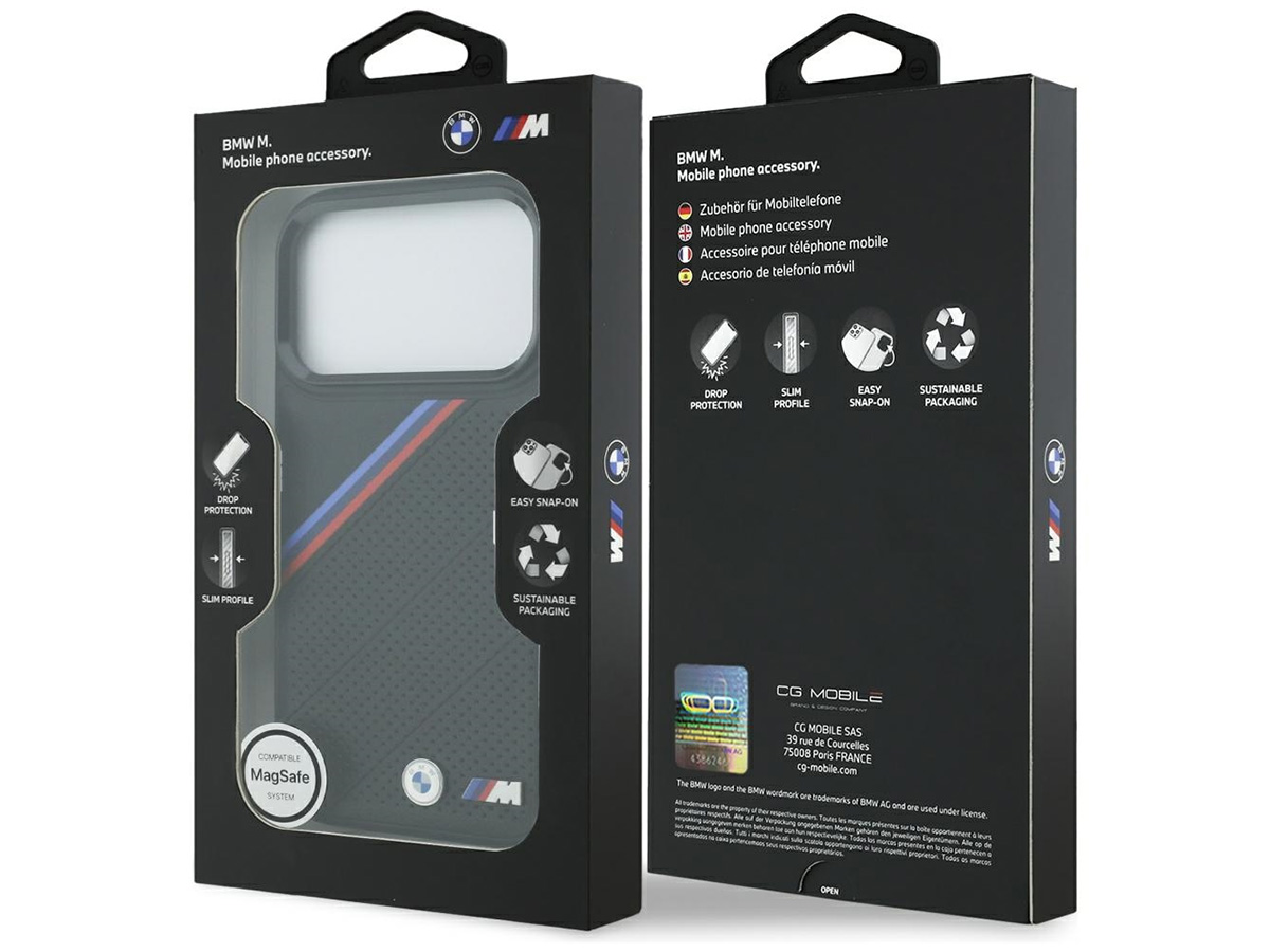 BMW M Tricolor iPhone 17 Pro hoesje - Perforated Leather Case met MagSafe