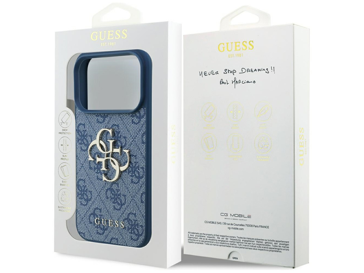 Guess Big 4G Monogram iPhone 17 Pro hoesje MagSafe Case Blauw