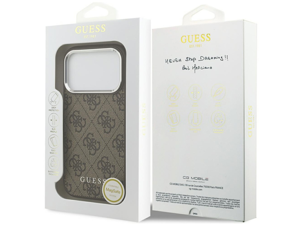 Guess Classic Monogram MagSafe Case Bruin - iPhone 17 Pro hoesje