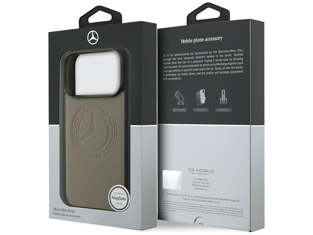 Mercedes-Benz iPhone 17 Pro hoesje - Vintage Logo Leather Case met MagSafe