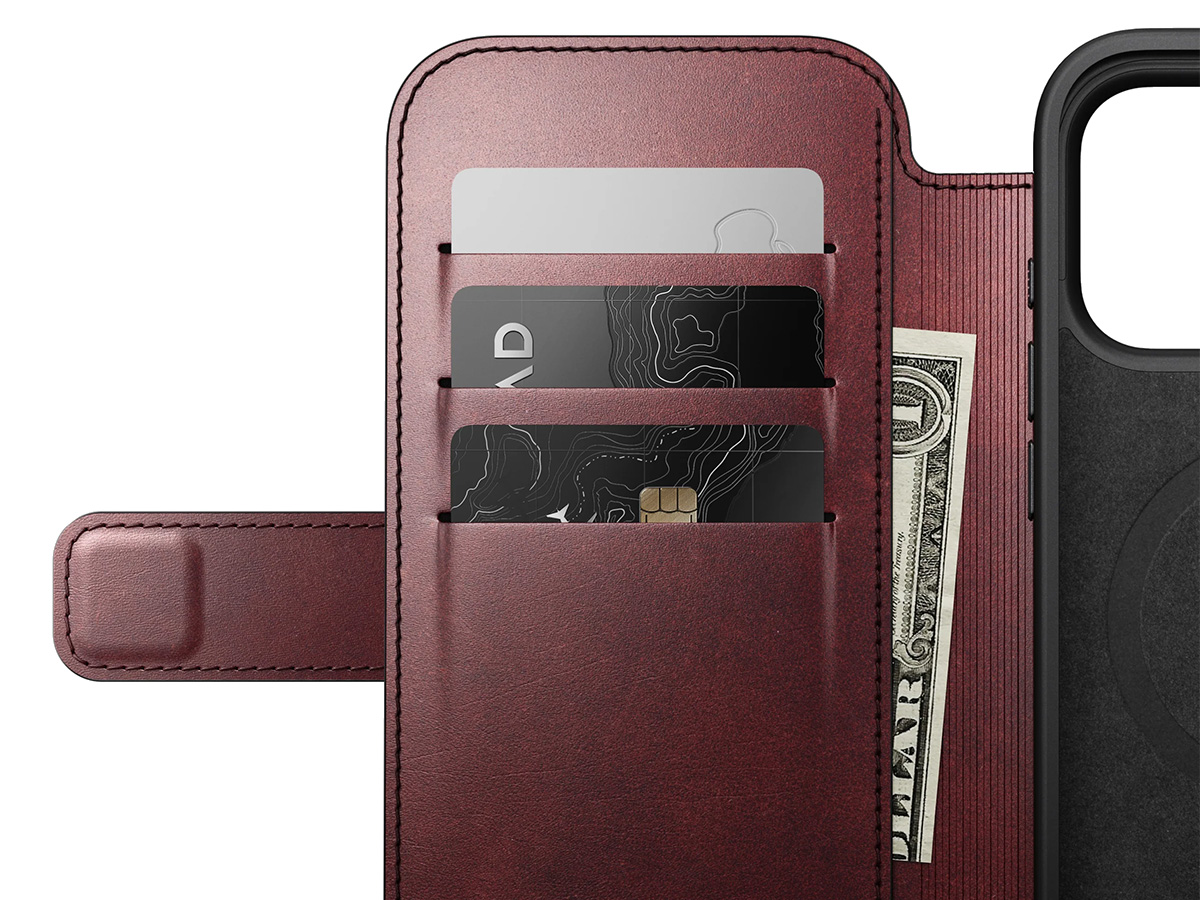 Nomad Horween Modern Leather Folio Burgundy - iPhone 17 Pro hoesje