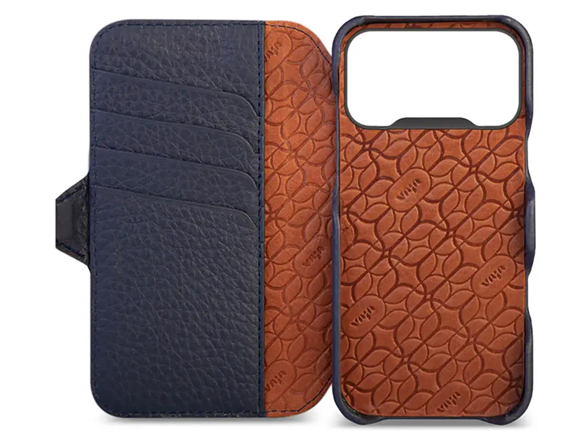 Vaja V-Mag Leather Wallet Case MagSafe Donkerblauw - iPhone 17 Pro Hoesje Leer