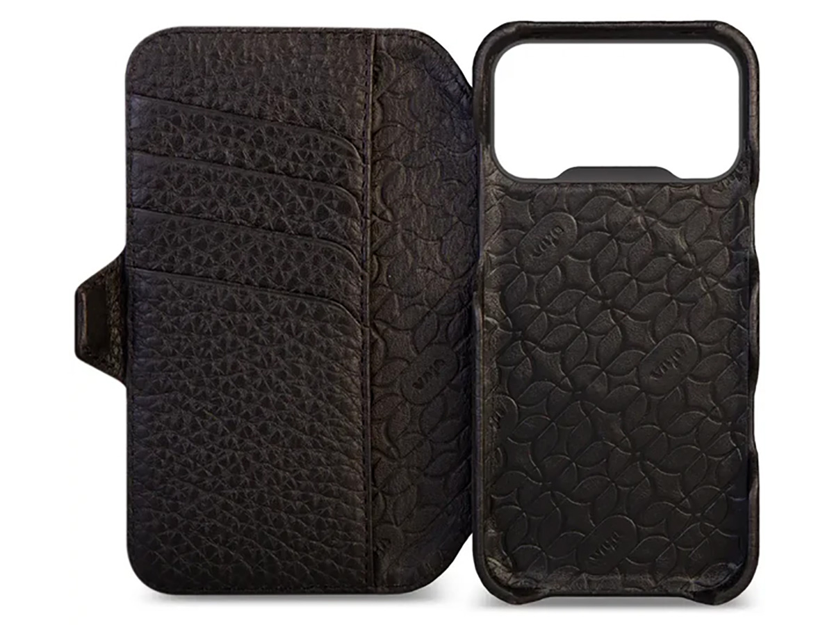 Vaja V-Mag Leather Wallet Case MagSafe Zwart - iPhone 17 Pro Hoesje Leer