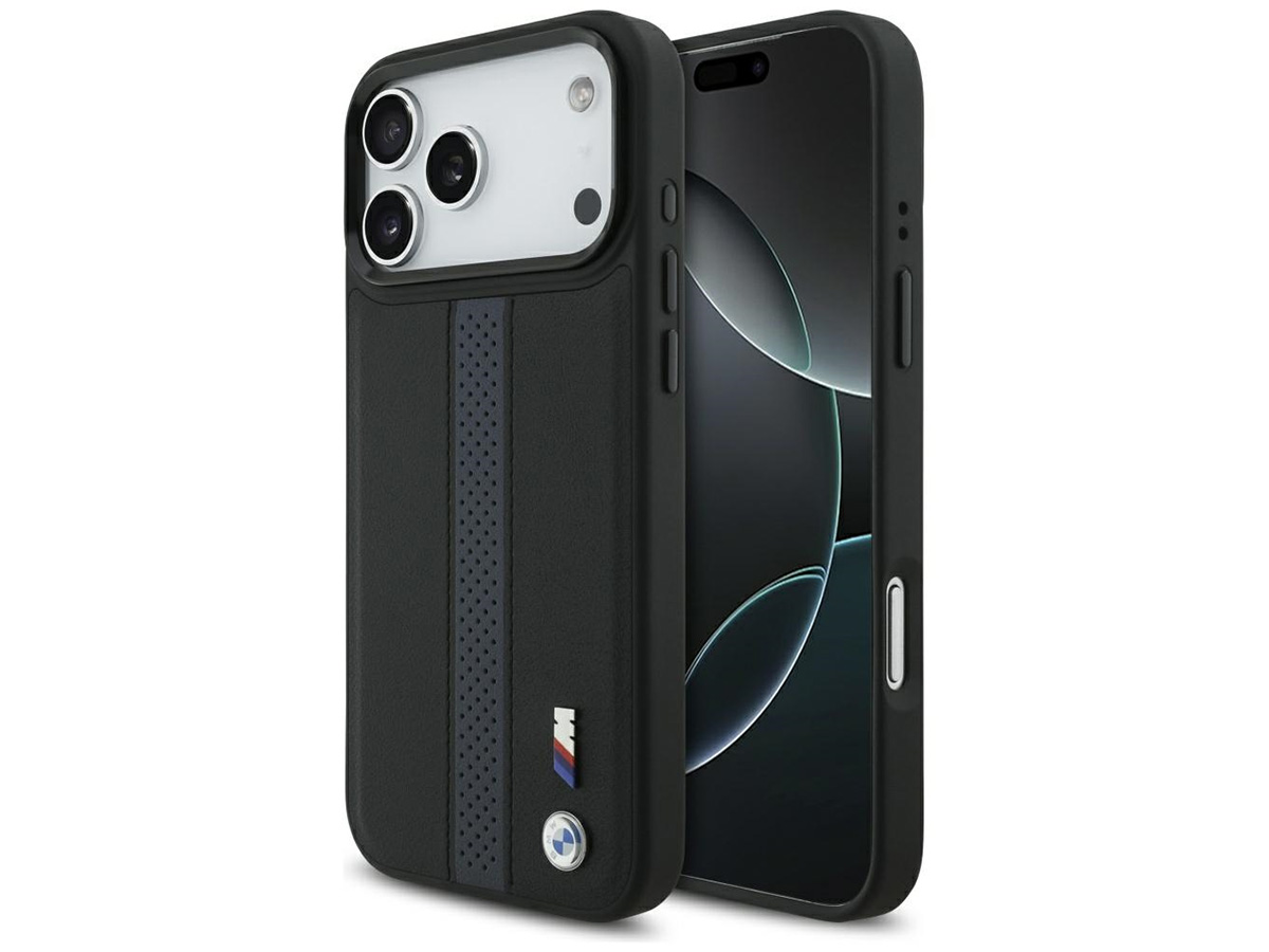 BMW M iPhone 17 Pro Max hoesje - Perforated PU Case met MagSafe Zwart