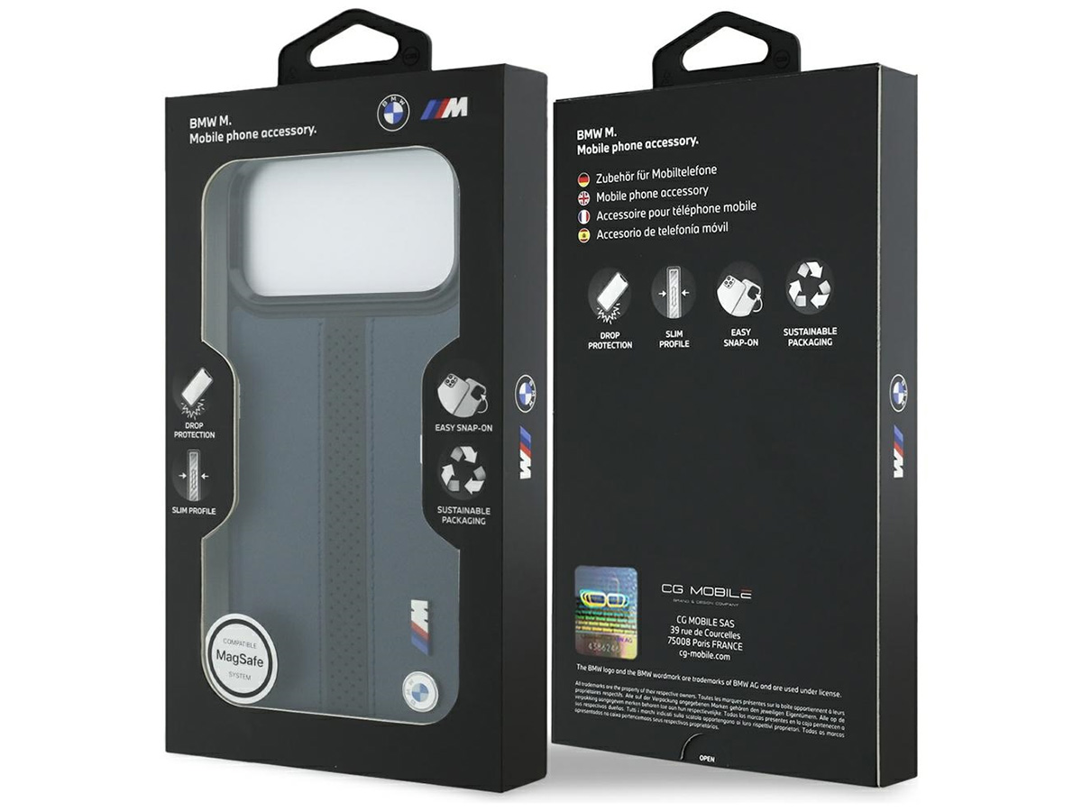 BMW M iPhone 17 Pro Max hoesje - Perforated PU Case met MagSafe Blauw