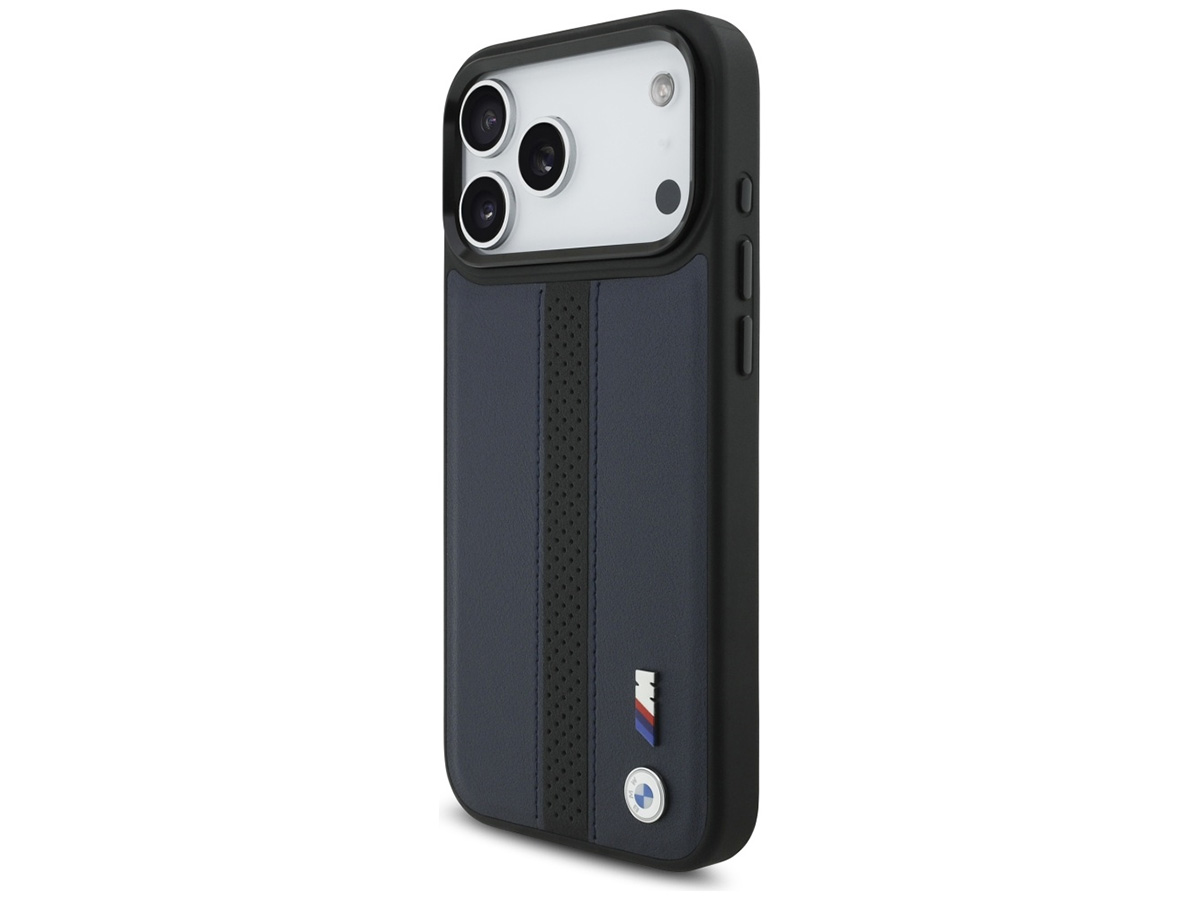BMW M iPhone 17 Pro Max hoesje - Perforated PU Case met MagSafe Blauw