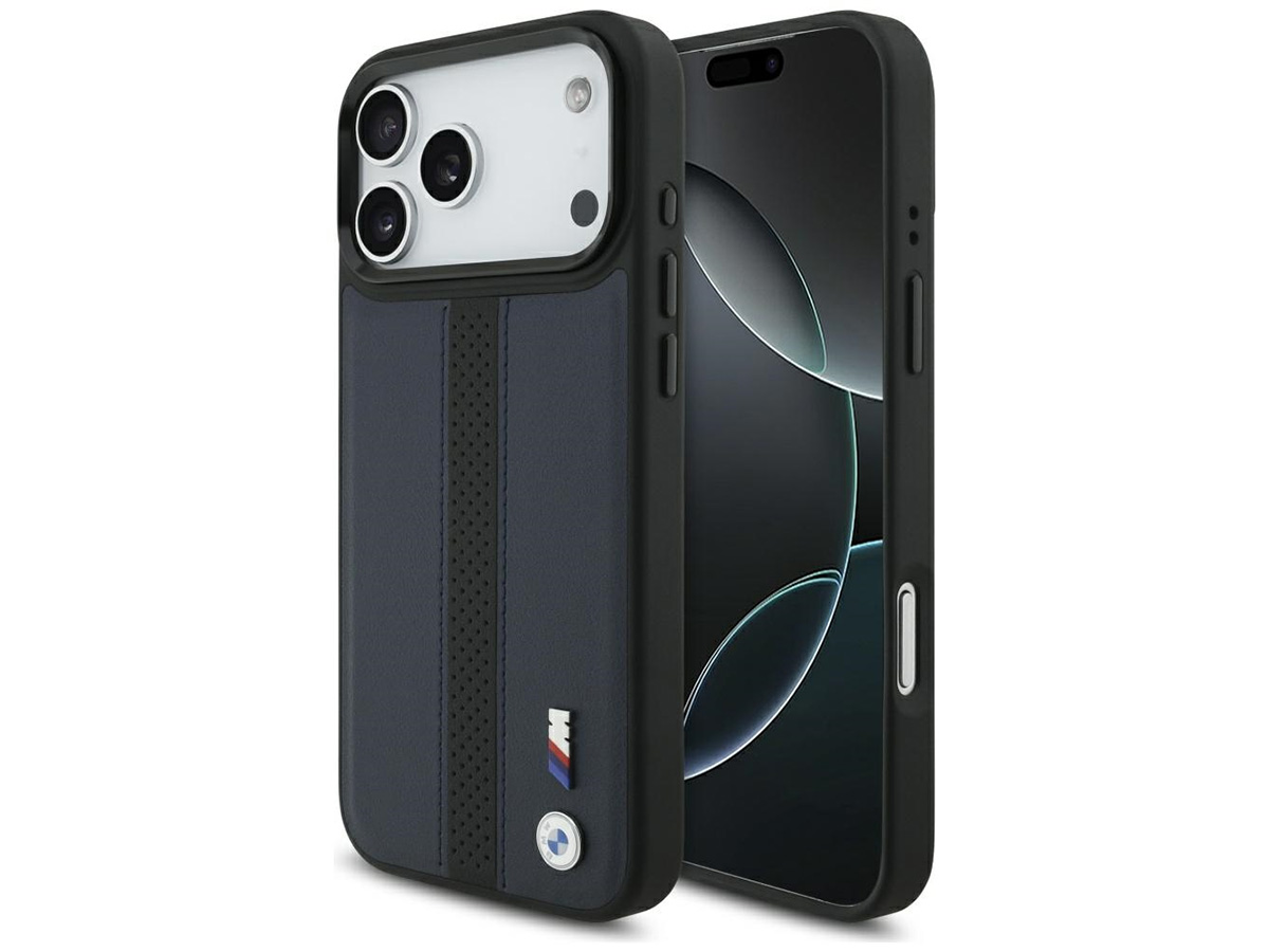 BMW M iPhone 17 Pro Max hoesje - Perforated PU Case met MagSafe Blauw