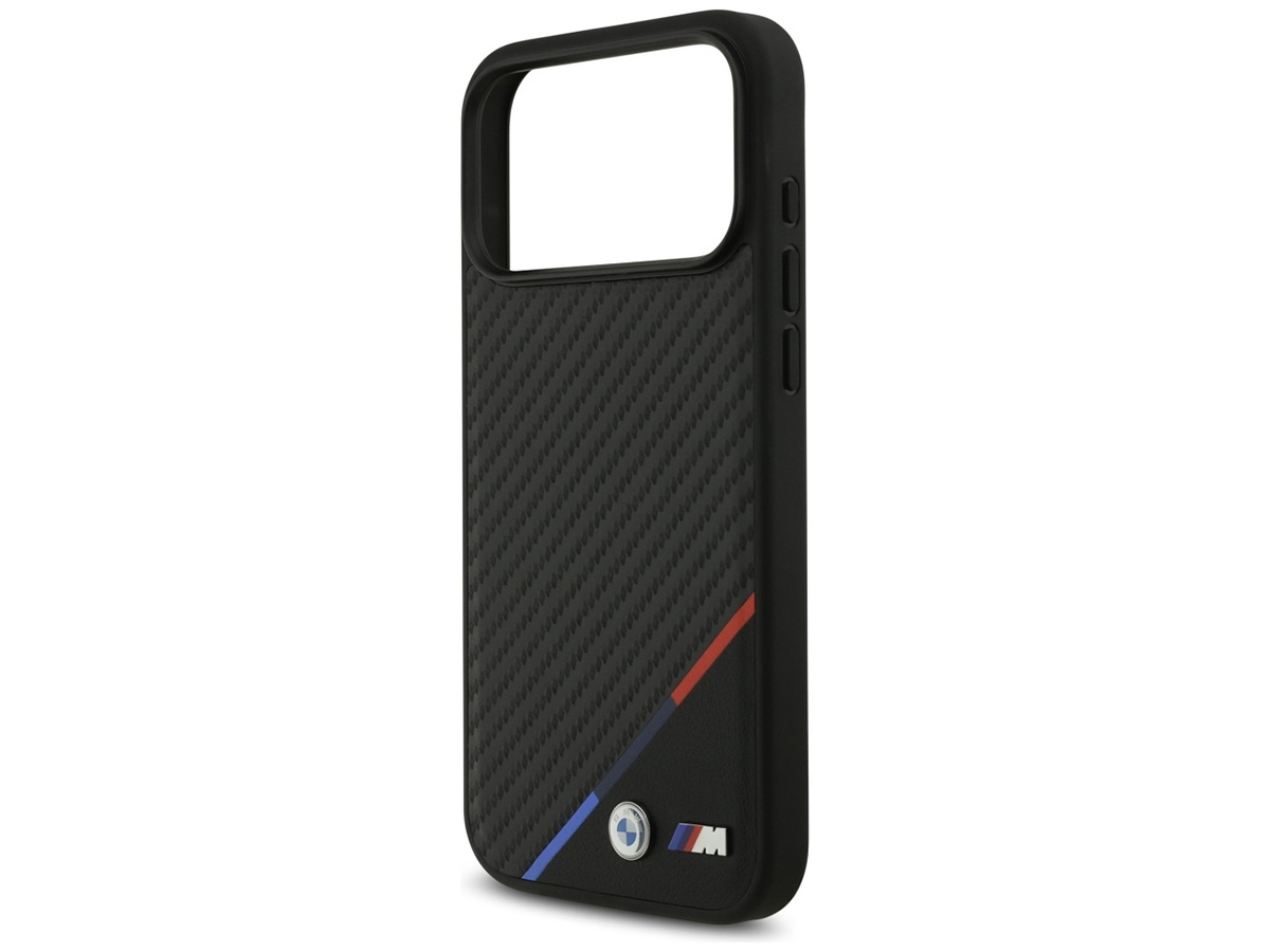 BMW M Tricolor iPhone 17 Pro Max hoesje - Carbon look Case met MagSafe