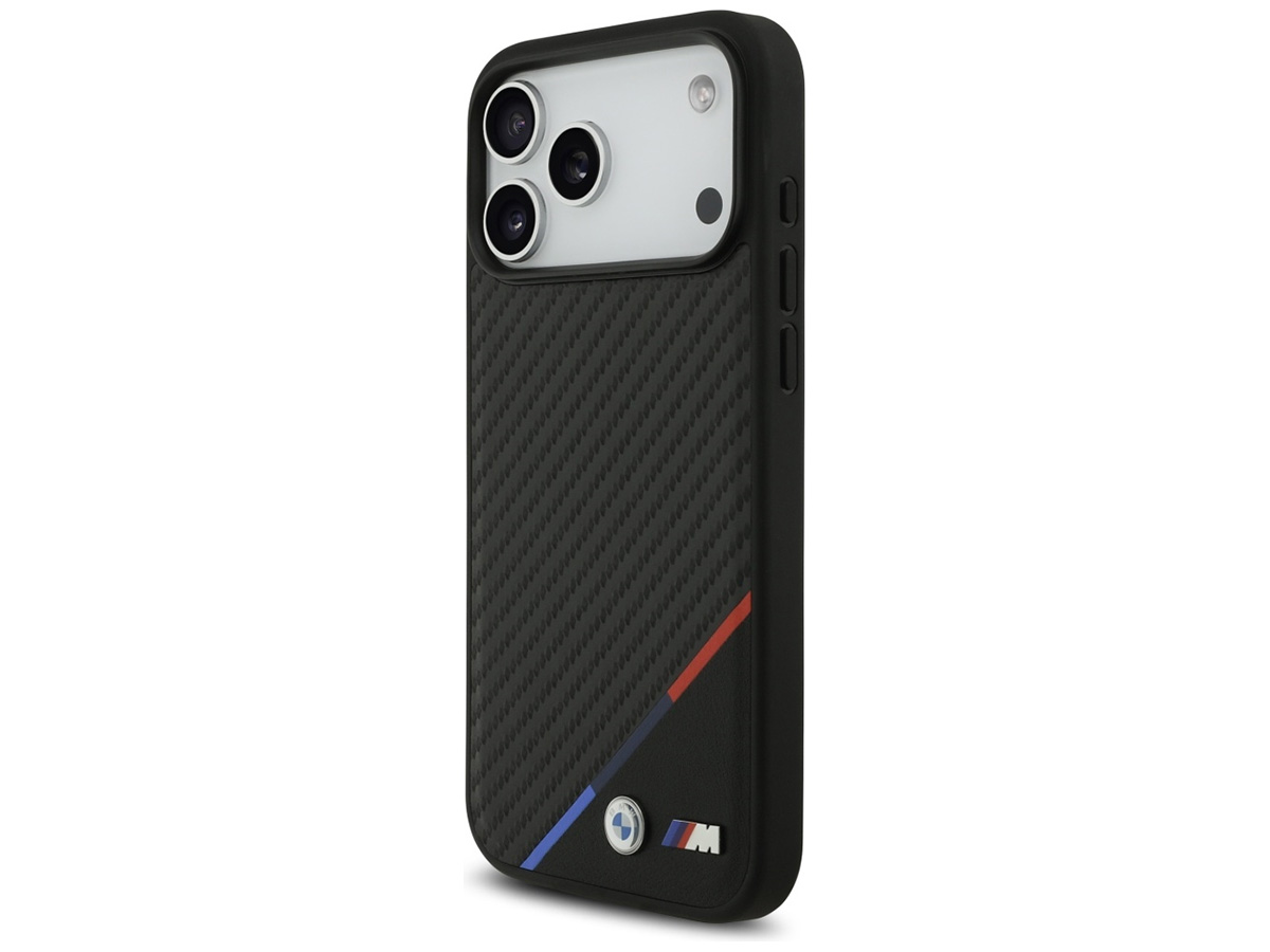 BMW M Tricolor iPhone 17 Pro Max hoesje - Carbon look Case met MagSafe