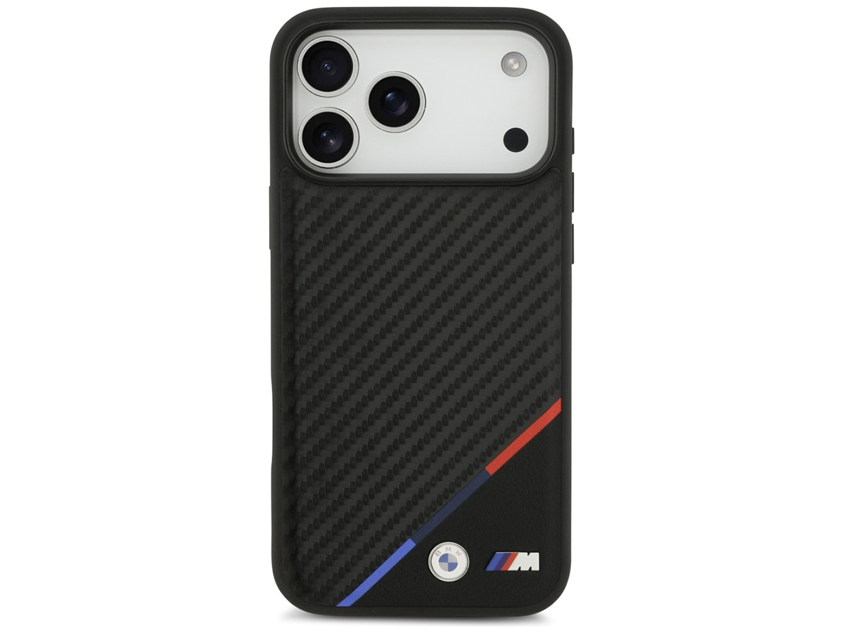 BMW M Tricolor iPhone 17 Pro Max hoesje - Carbon look Case met MagSafe