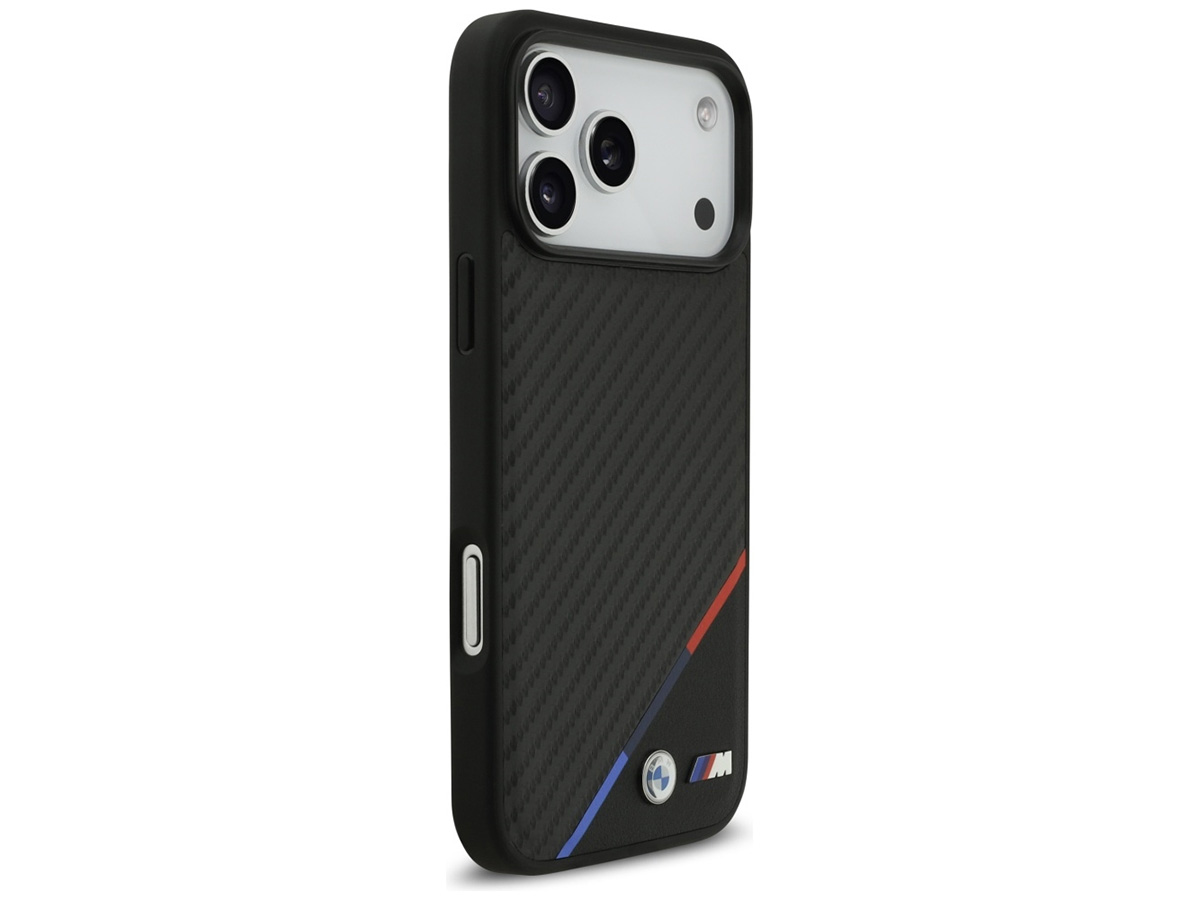 BMW M Tricolor iPhone 17 Pro Max hoesje - Carbon look Case met MagSafe