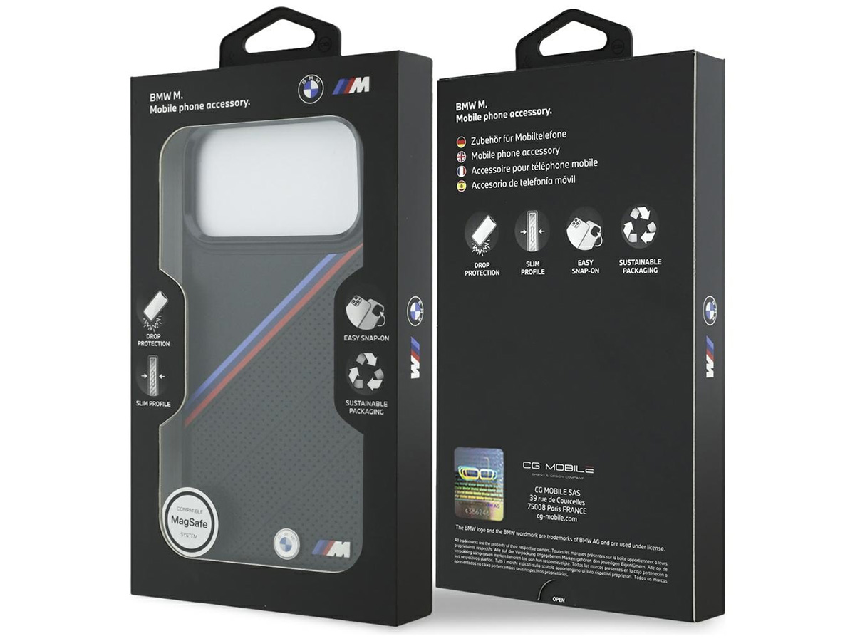 BMW M Tricolor iPhone 17 Pro Max hoesje - Perforated Leather Case met MagSafe